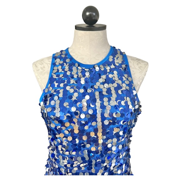 Revolution Dance Costume Blue & Silver Sequins  Sleeveless Tunic Size Med Adult - Picture 2 of 11